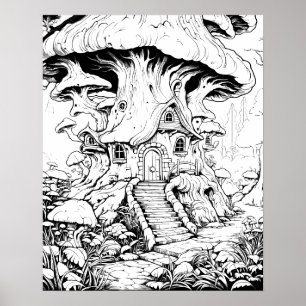 Mushroom Fairy House Fantasy Coloring Poster