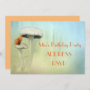 Mushroom fairy watercolour girl's birthday party invitation