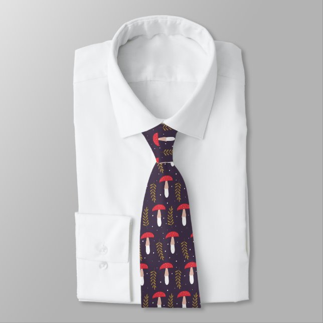 Mushroom Fall Autumn Leaves Suit Neck Tie (Tied)