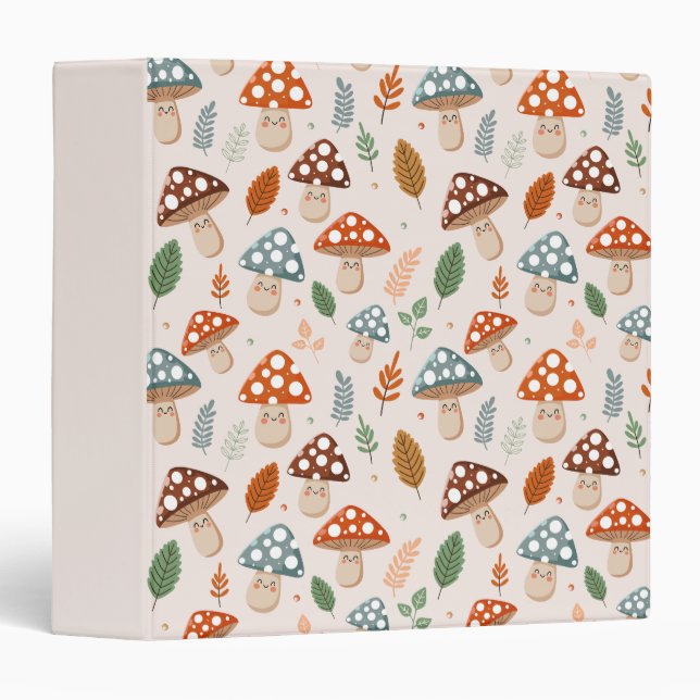 Mushroom, Fall foliage, Nature Patten  3 Ring Binder (Front/Spine)