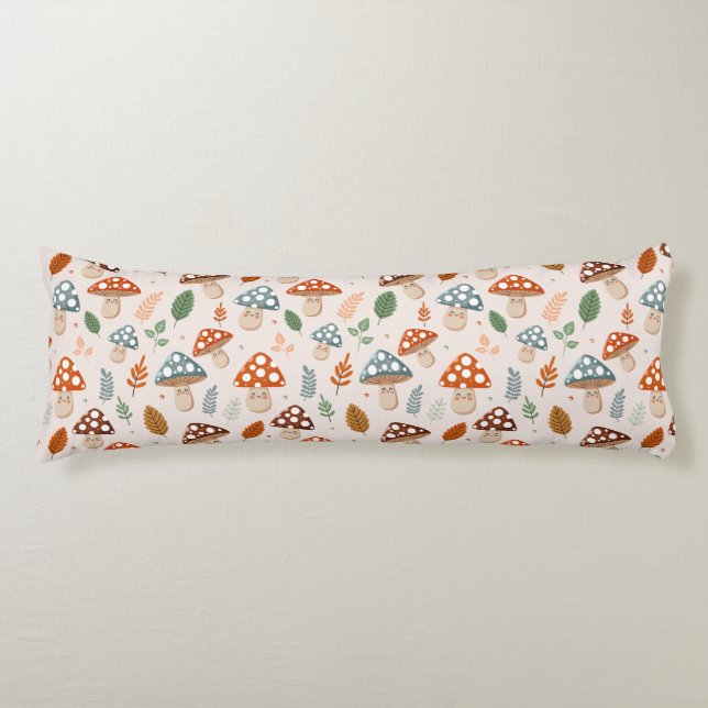 Mushroom, Fall foliage, Nature Patten  Body Pillow (Front)