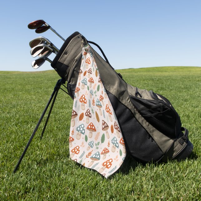 Mushroom, Fall foliage, Nature Patten  Golf Towel (Green)
