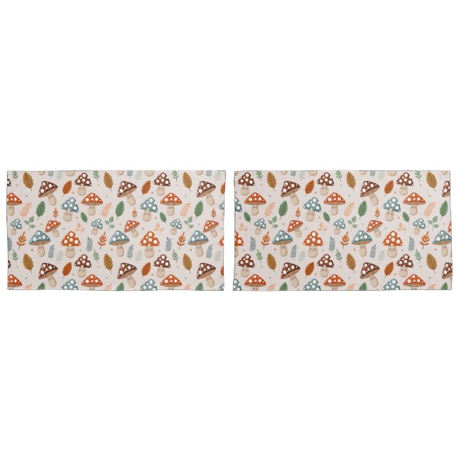 Mushroom, Fall foliage, Nature Patten  Pillow Case (Front-Set)