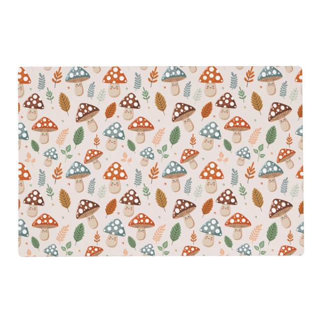 Mushroom, Fall foliage, Nature Patten  Placemat (Front)