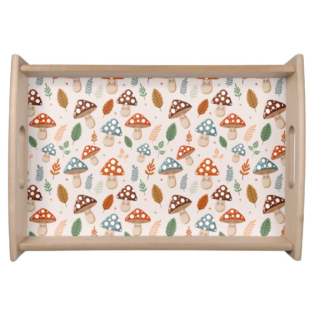 Mushroom, Fall foliage, Nature Patten  Serving Tray (Front)