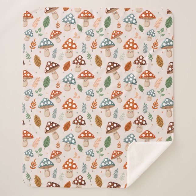 Mushroom, Fall foliage, Nature Patten  Sherpa Blanket (Front)