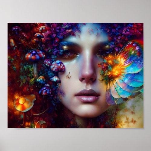 Mushroom Fantasies Lady AI Generated Art Poster