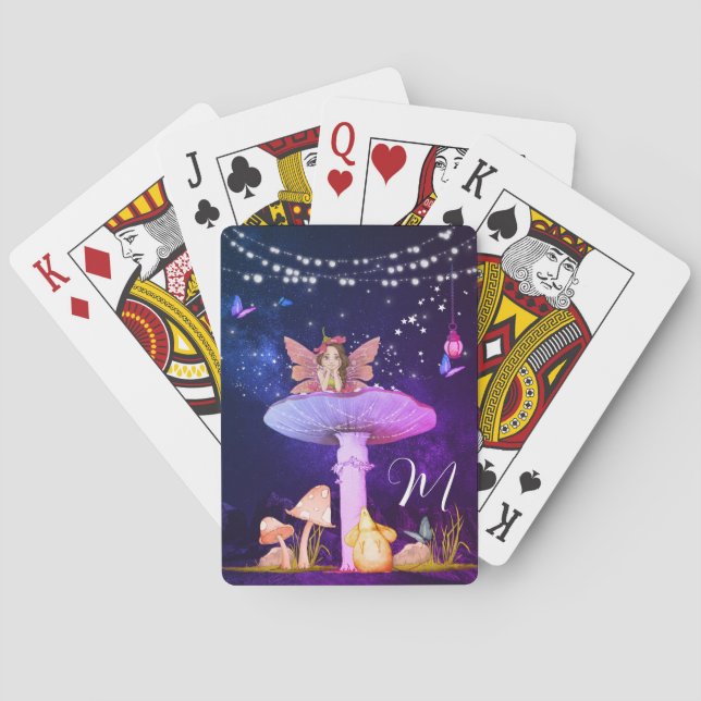 Mushroom Fantasy Cute Monogram Magical Fairy  Poker Cards (Back)
