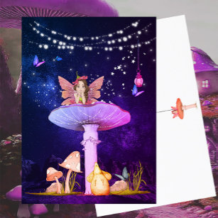 Mushroom Fantasy Fairy Magical Purple Postcard
