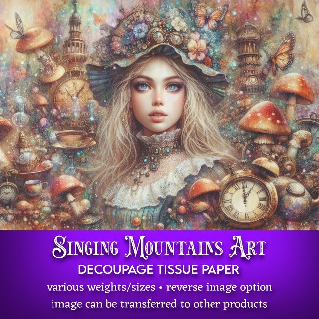 Mushroom Fantasy Scene Alice Wonderland Decoupage Tissue Paper (Creator Uploaded)