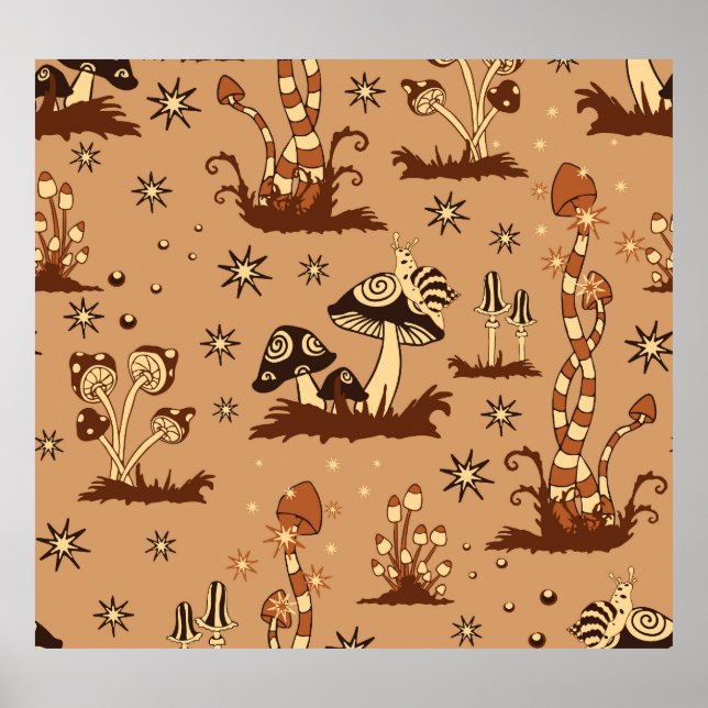 Mushroom fantasy, vintage forest wallpaper. poster (Front)