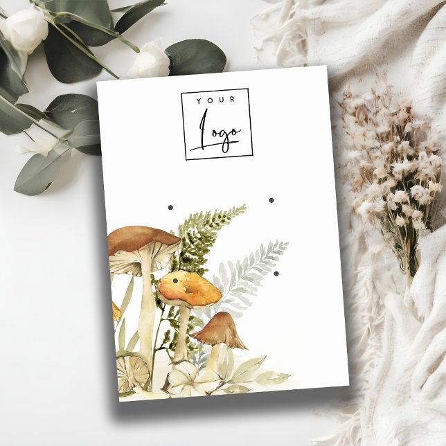 Mushroom Fern Foliage Logo 2 Earring Display Business Card (Creator Uploaded)