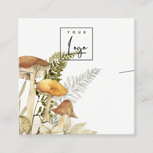 Mushroom Fern Foliage Logo Band Necklace Display Square Business Card (Front)