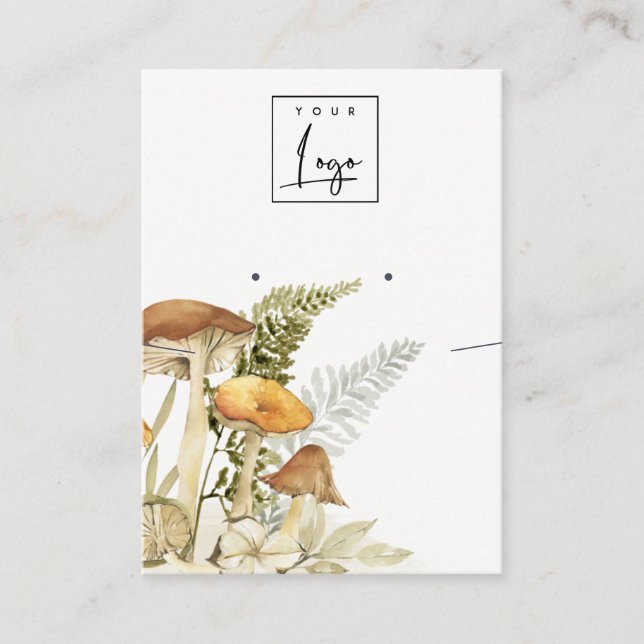 Mushroom Fern Foliage Logo Earring Necklace Business Card (Front)