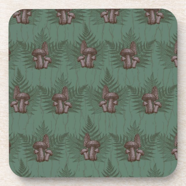 Mushroom Fern Forest Beverage Coaster (Front)