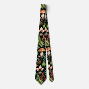 Mushroom Fern Forest Plants Pattern Neck Tie