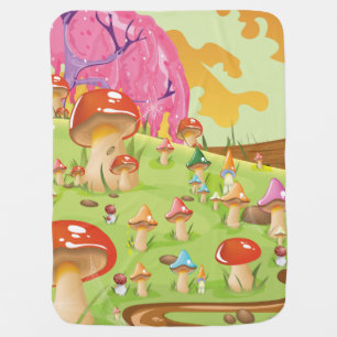 Mushroom fields Landscape Cartoon Baby Blanket