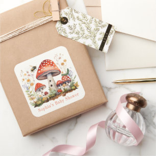 Mushroom Floral Bee Worm Baby Shower Square Sticker