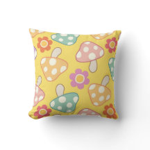 Mushroom & Floral Throw Pillow