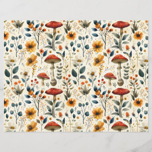 mushroom flowers fall pattern scrapbook paper