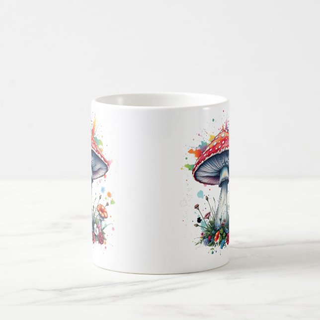 Mushroom Flowers Woodland Colorful Splash  Coffee Mug (Center)