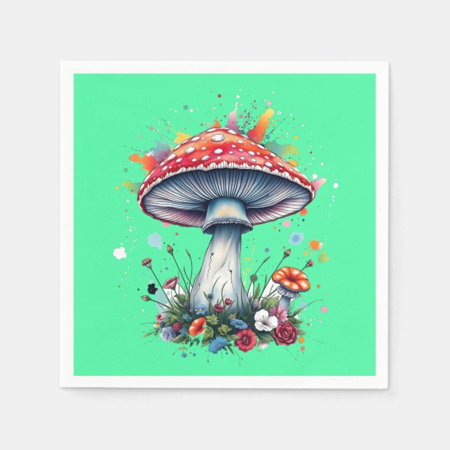 Mushroom Flowers Woodland Colorful Splash  Napkins (Front)