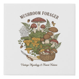 Mushroom Forager - Vintage Mycology & Forest Faux Canvas Print