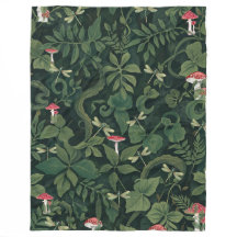 Mushroom Forest Blanket | Dark Green Botanical
