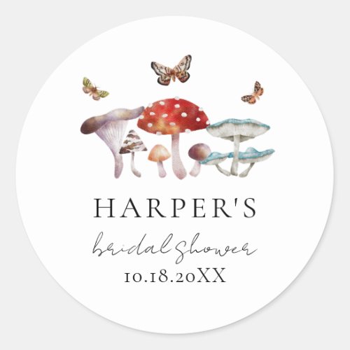 Mushroom Forest Bridal Shower Favor   Classic Round Sticker