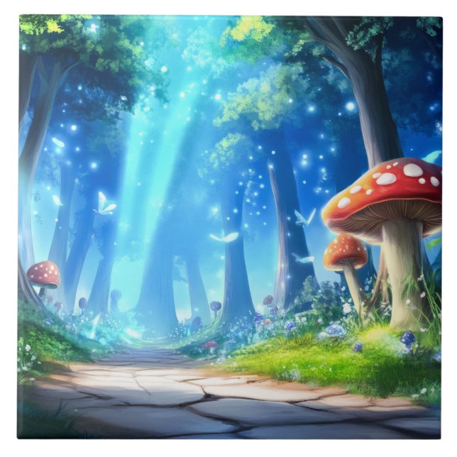 Mushroom Forest Ceramic Tile (Front)