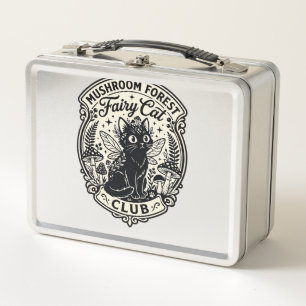 Mushroom Forest Fairy Cat Funny Cat Graphic - Mush Metal Lunch Box