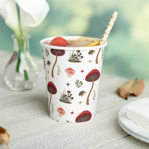 Mushroom Forest Fairy Hedgehog Pattern Cottagecore Paper Cups