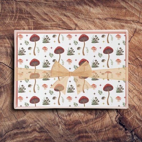 Mushroom Forest Fairy Hedgehog Pattern Cottagecore Wrapping Paper