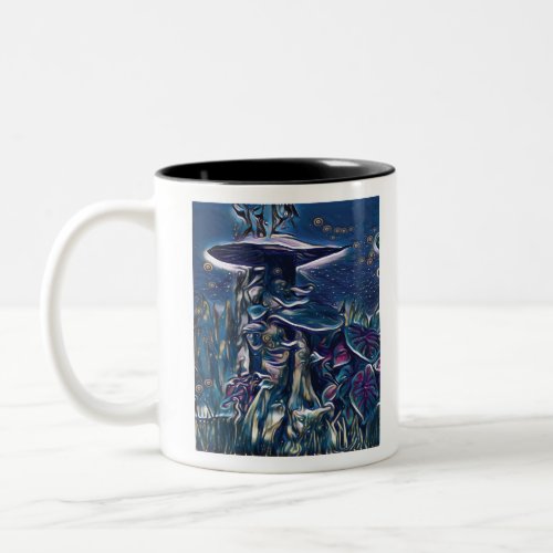 Mushroom Forest in Blue Magic Two_Tone Coffee Mug
