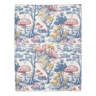 Mushroom Forest in Toile De Jouy Duvet Cover