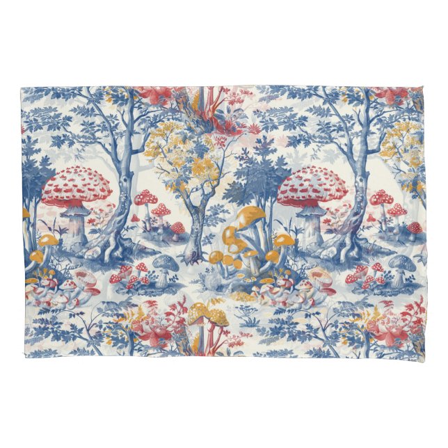 Mushroom Forest in Toile De Jouy Pillow Case (Front)