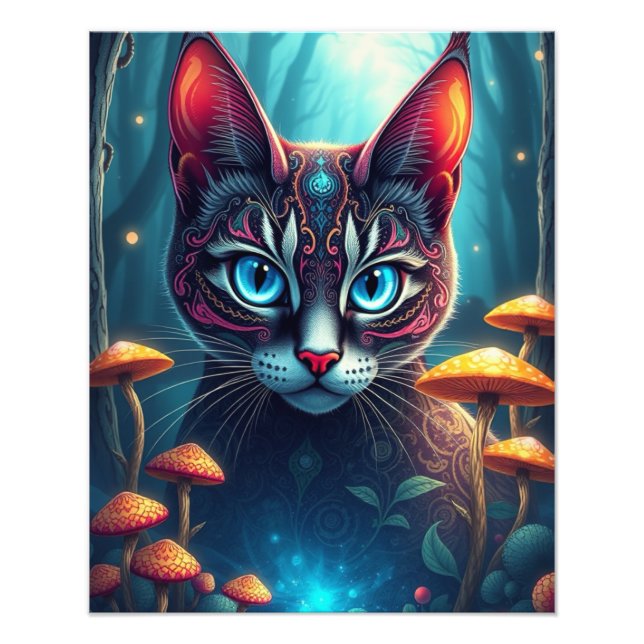 Mushroom Forest Magical  Fantasy Cat Photo Print (Front)