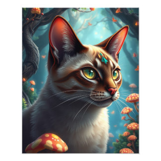 Mushroom Forest Magical  Fantasy Cat Photo Print