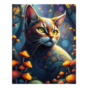 Mushroom Forest Magical Fantasy Cat Photo Print
