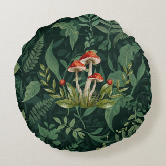 Mushroom Forest Sherpa Fleece Blanket | Botanical Round Pillow