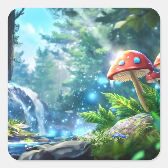 Mushroom Forest Square Sticker (Front)