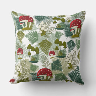 Mushroom Forest Throw Pillow