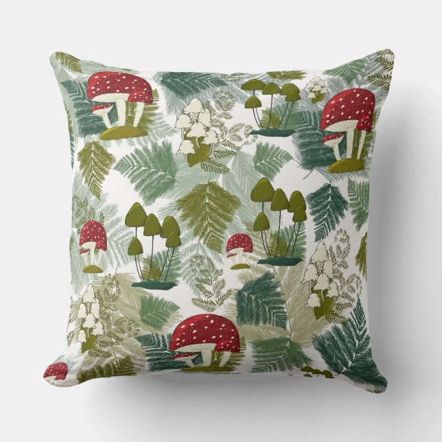 Mushroom Forest Throw Pillow (Front)