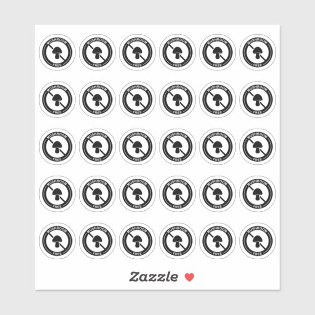 Mushroom Free Wedding Place Card Mini Food Allergy Sticker (Sheet)