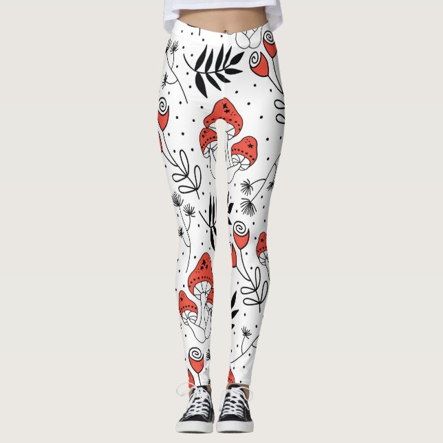 Mushroom Fungi: Nature Line Art Leggings (Front)