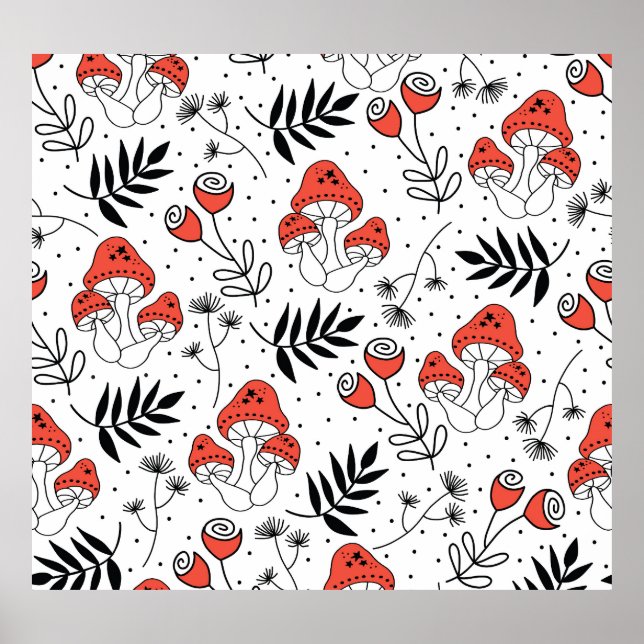 Mushroom Fungi: Nature Line Art Poster (Front)