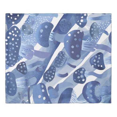 Mushroom fungi toadstool in blues serene abstract duvet cover