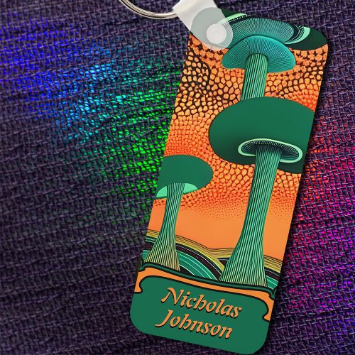 Mushroom Funky Trippy Orange  Green Psychedelic Keychain