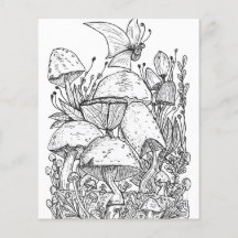 Mushroom Garden Butterfly Coloring Page