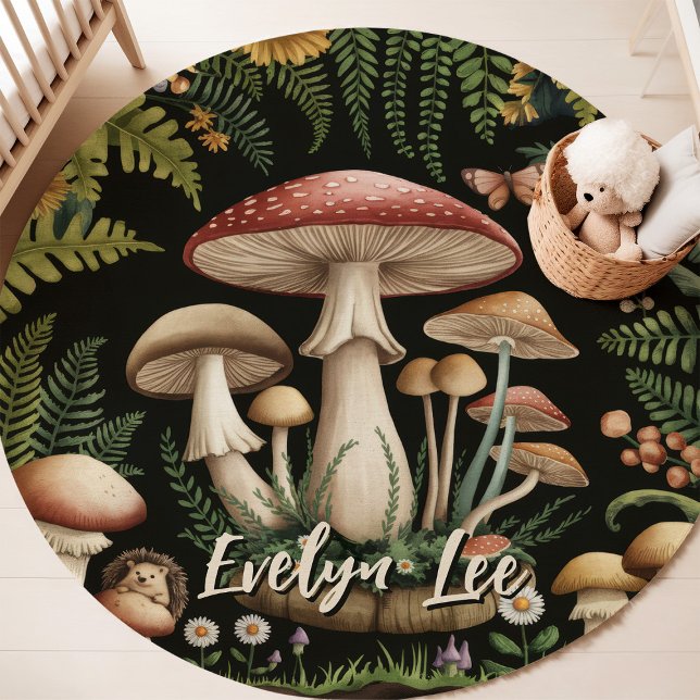 Mushroom Garden Custom Name Nursery Rug (Creator Uploaded)